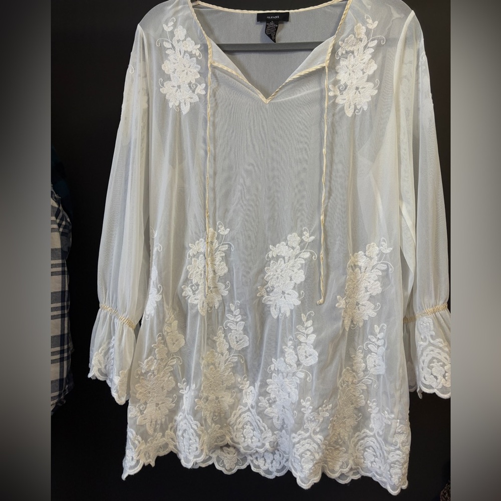 Alfani Sheer Floral Lace Blouse